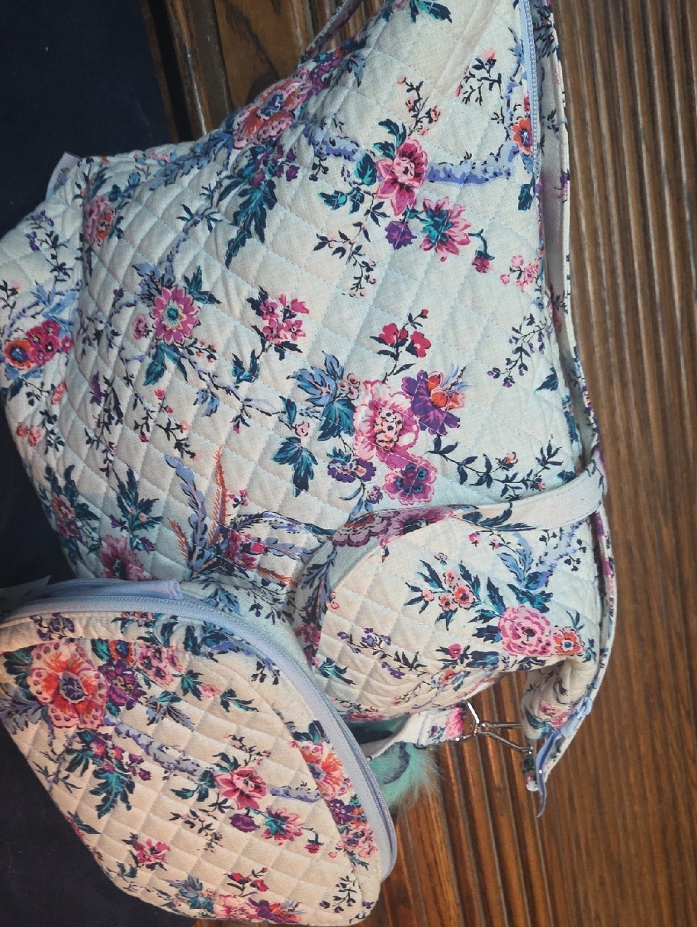 Quilted Floral Crossbody Bag and Coin Pouch - Pink & Blue Flower Print